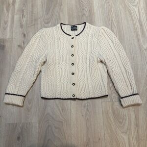 Vintage Lands End Sweater 100% Virgin Wool Womens M Fisherman Cardigan Coquette